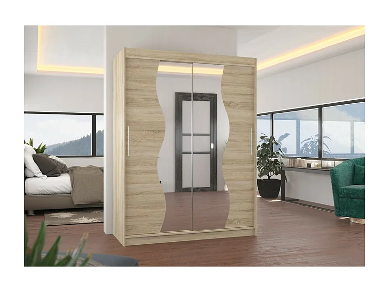 Kleiderschrank Lenzo (150cm)/Schiebetüren/Spiegel/Sonoma