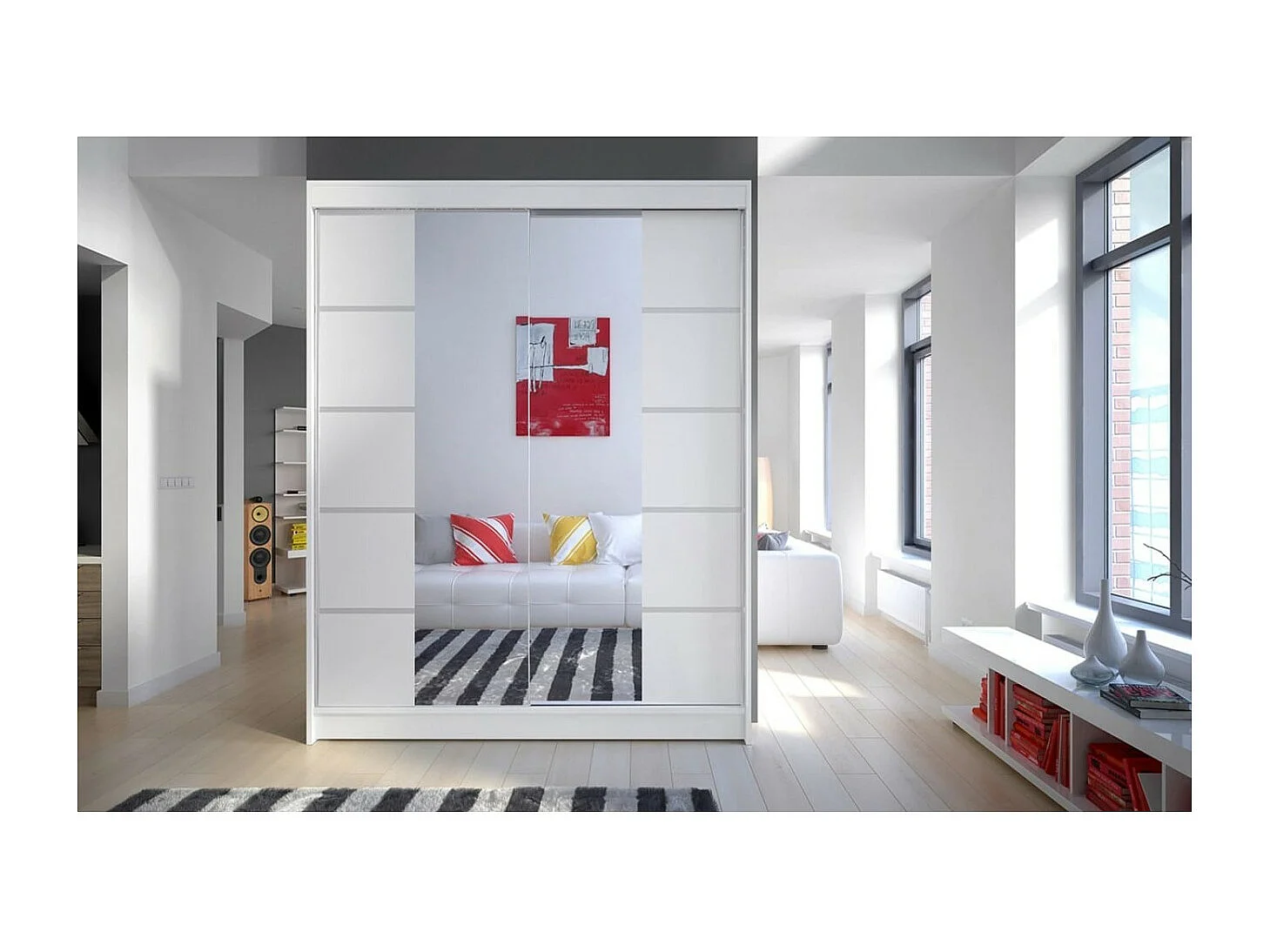 Armadio Swedy (150cm)/ante scorrevoli/specchio/Bianco