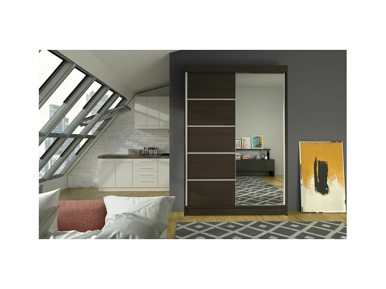 Armadio Lamma (120 cm)/ante scorrevoli/specchio/