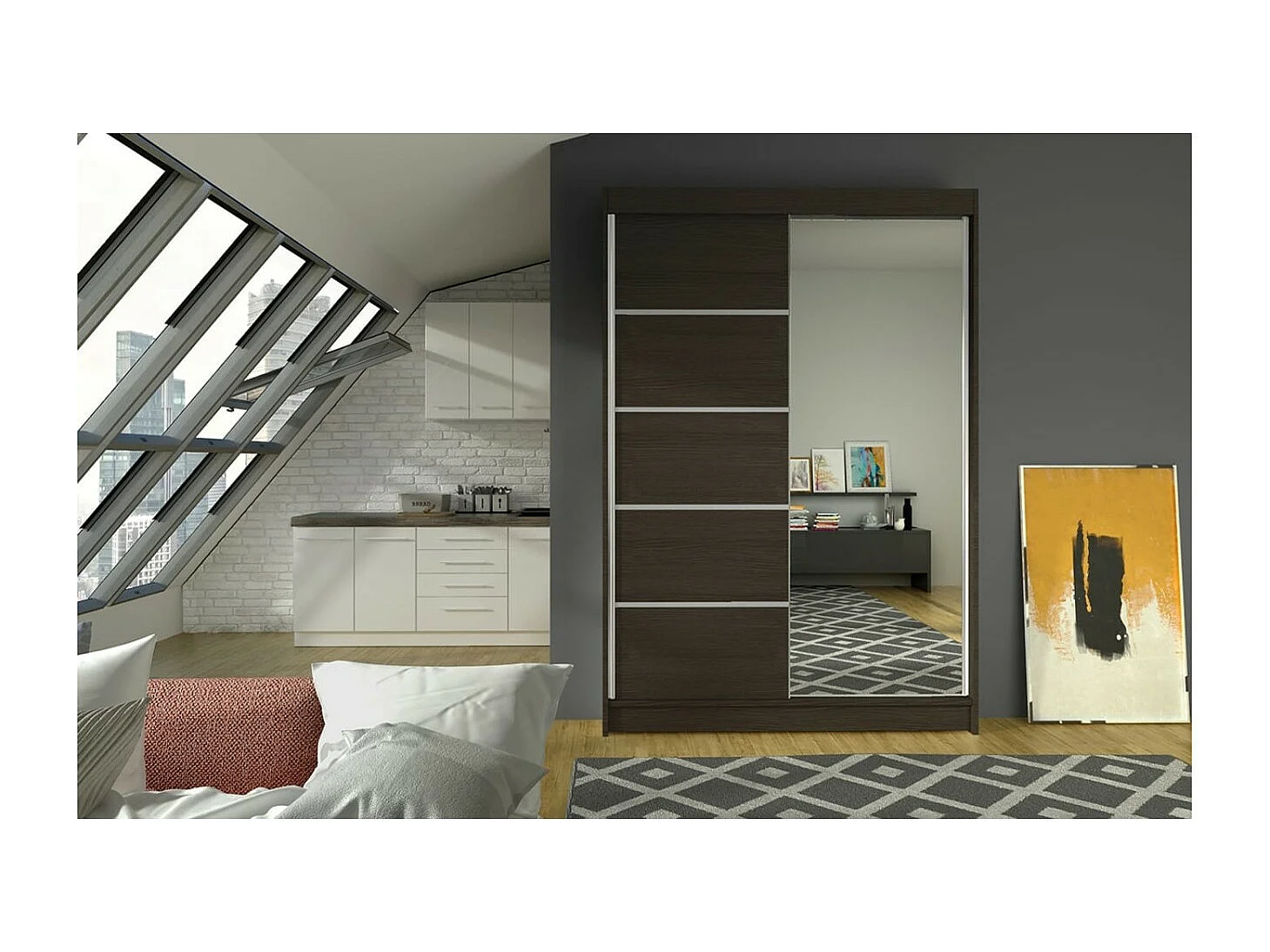 Kleiderschrank Lamma (120cm)/Schiebetüren/Spiegel/