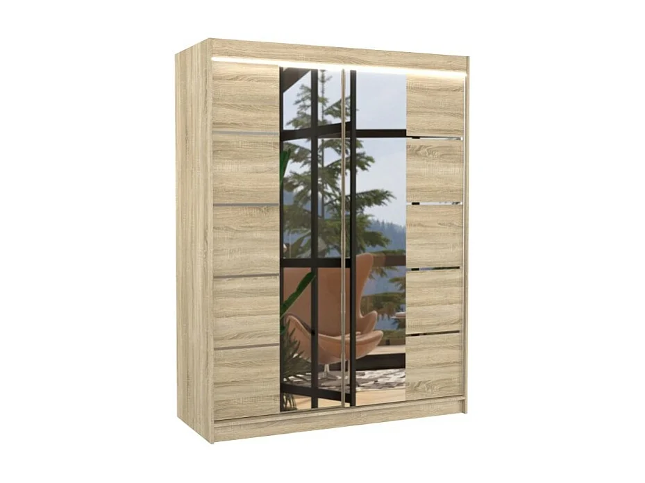 Armoire Swedy (150cm)/portes coulissantes/LED/miroir/Sonoma