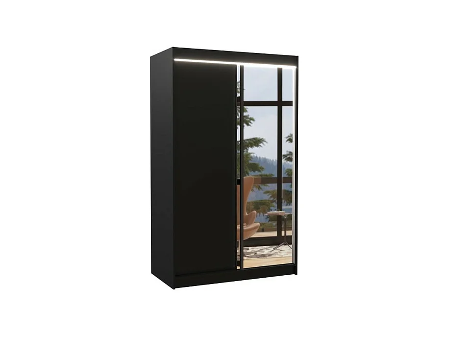 Armoire Reyna (120cm)/portes coulissantes/LED/miroir/Noir