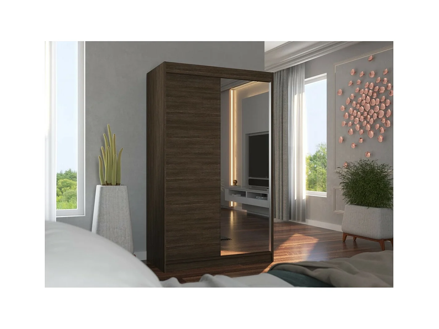Armoire Reyna (120cm)/portes coulissantes/miroir/Marron