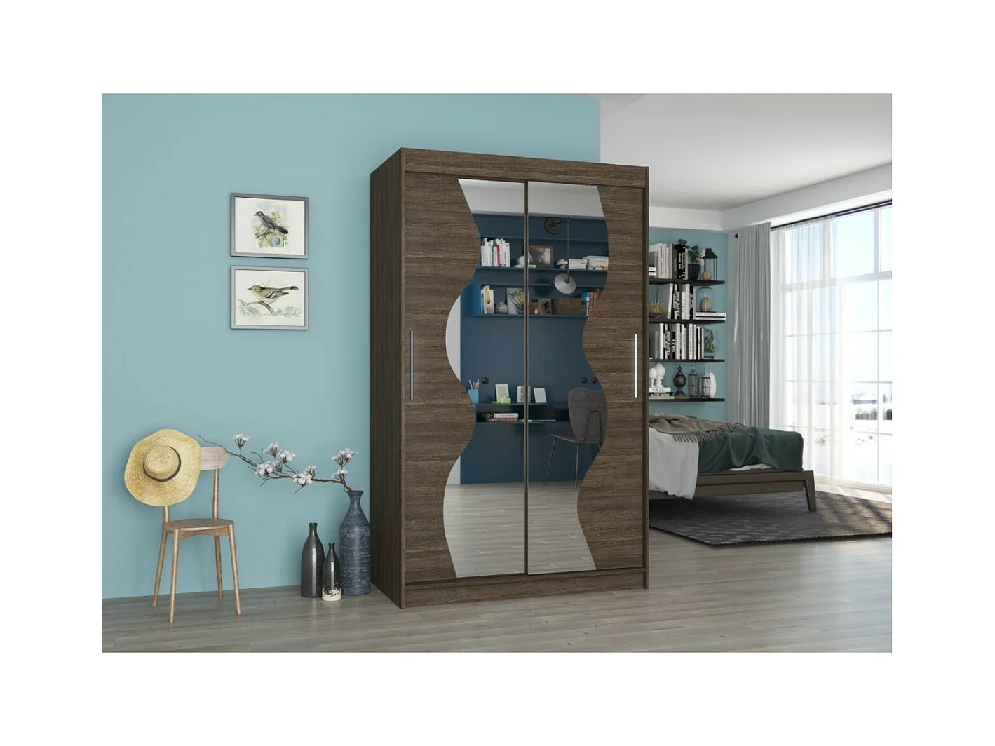 Armoire Roswald (120cm)/portes coulissantes/miroir/Marron