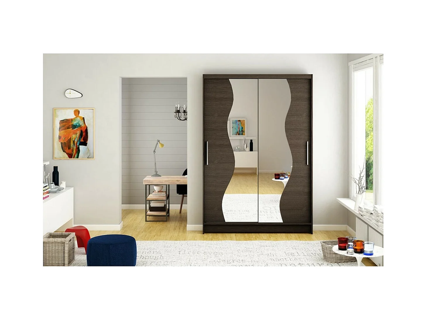Armoire Roswald (120cm)/portes coulissantes/miroir/Marron