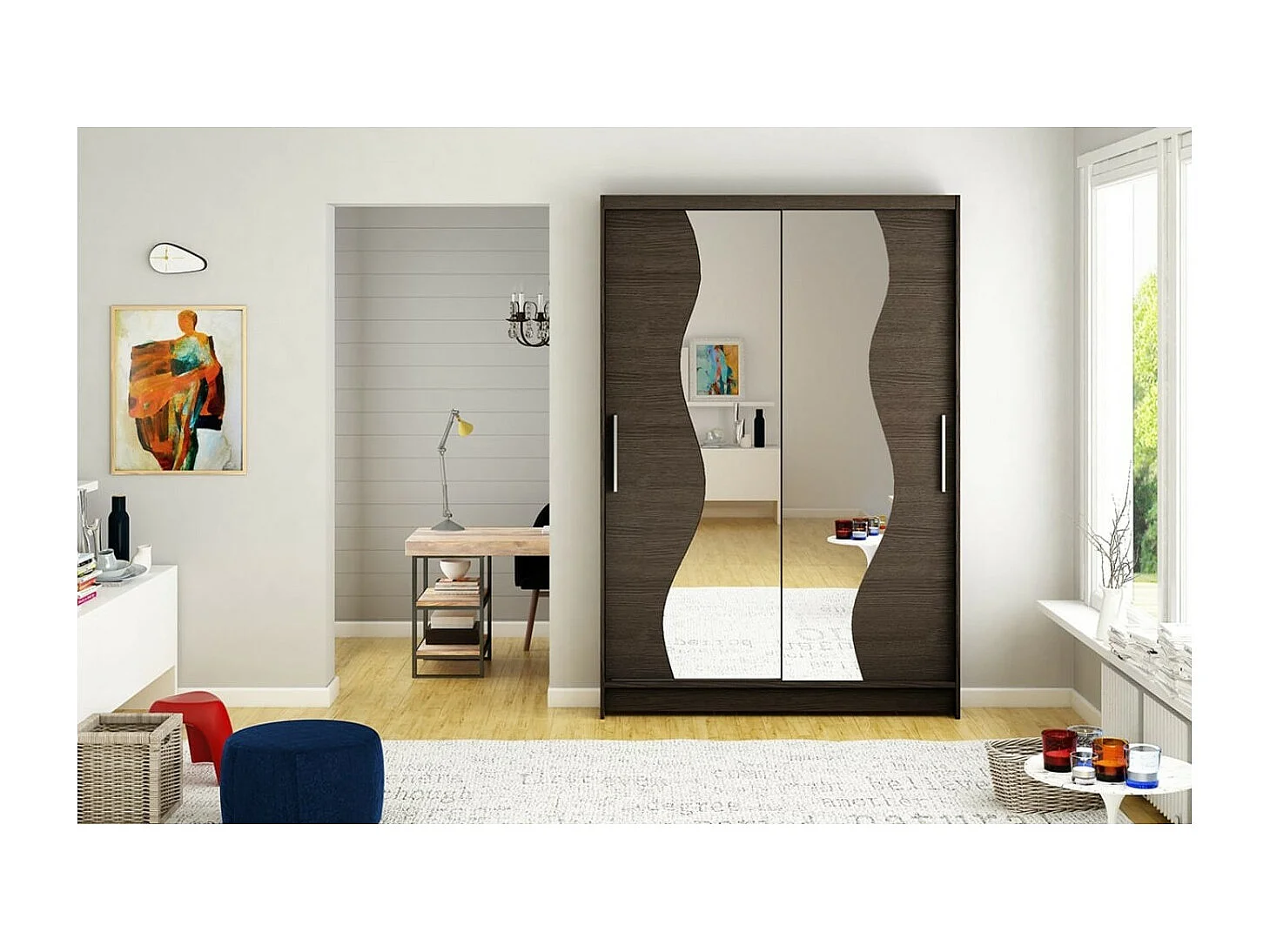 Kleiderschrank Roswald(120cm)/Schiebetüren/Spiegel/Braun