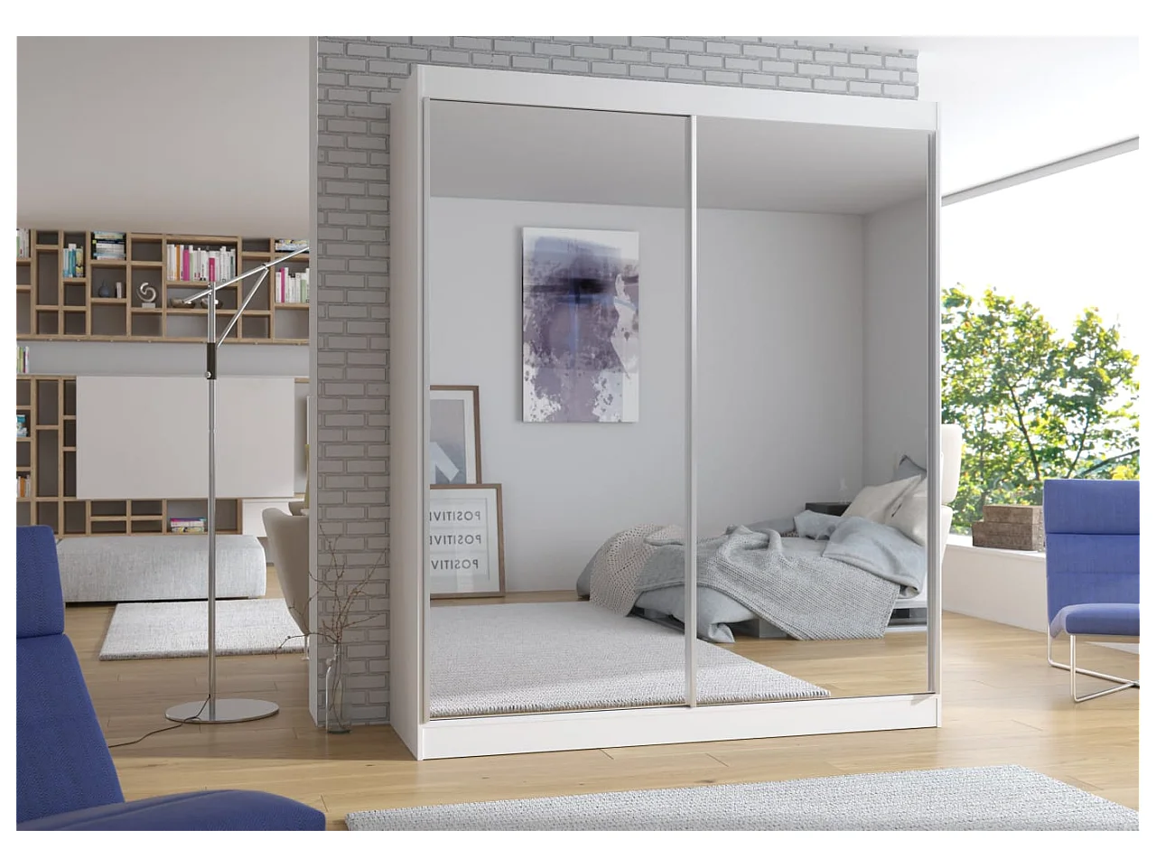 Armoire Morenz (180cm)/portes coulissantes/miroir/blanc