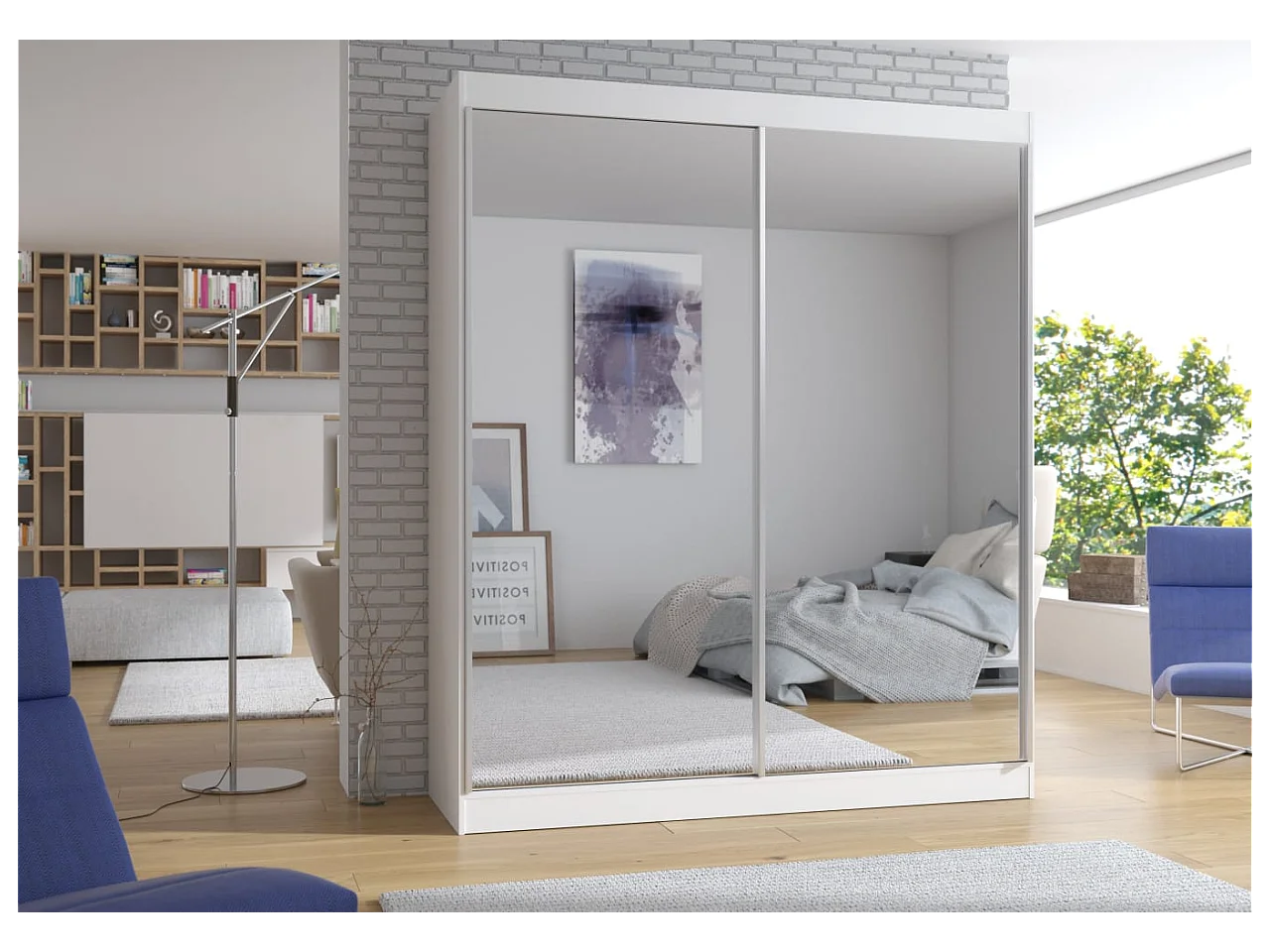 Armoire Morenz (180cm)/portes coulissantes/miroir/blanc
