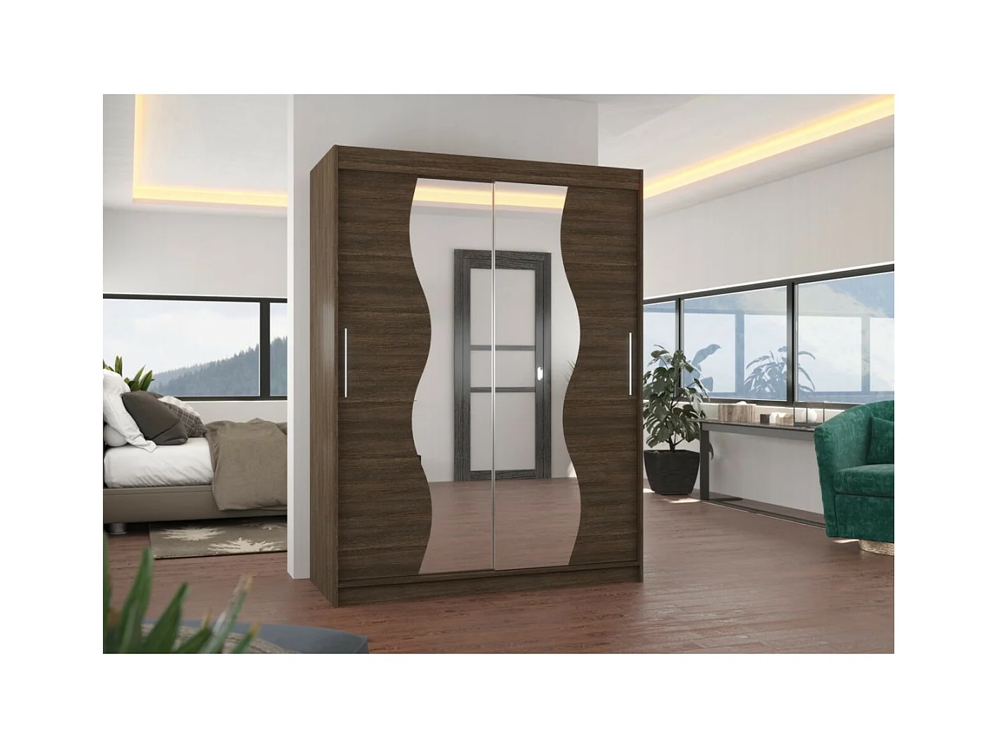 Armadio Lenzo (150cm)/ante scorrevoli/specchio/Marrone