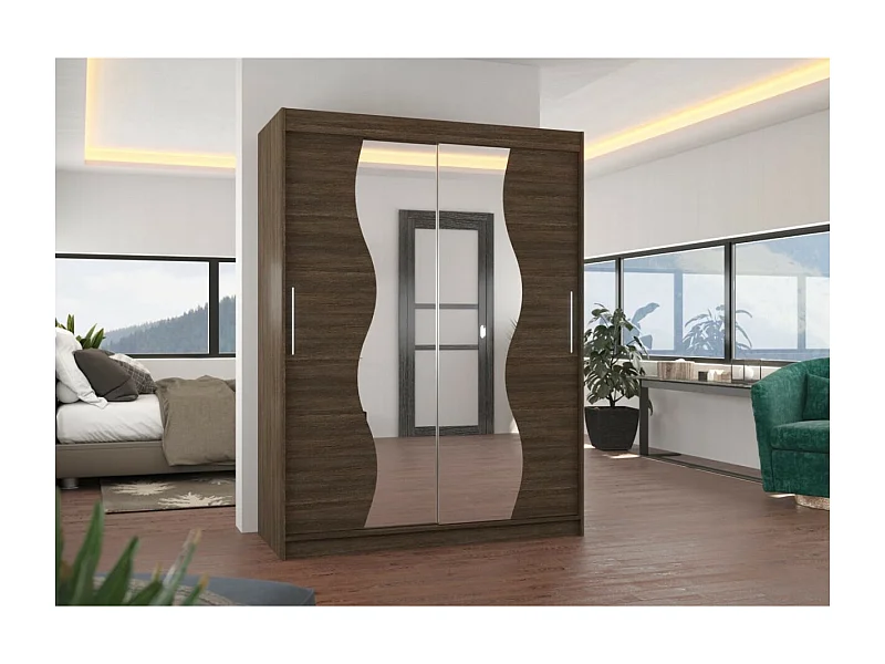 Armoire Lenzo (150cm)/portes coulissantes/miroir/Marron