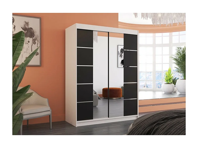 Armadio Swedy (150cm)/ante scorrevoli/specchio/Bianco&Nero