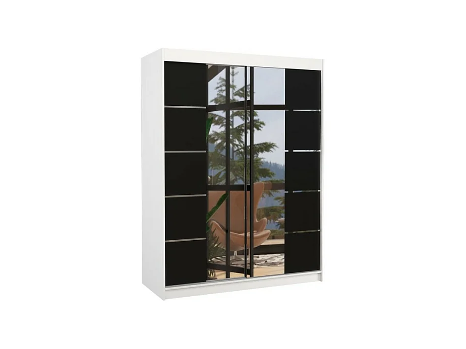 Armadio Swedy (150cm)/ante scorrevoli/specchio/Bianco&Nero