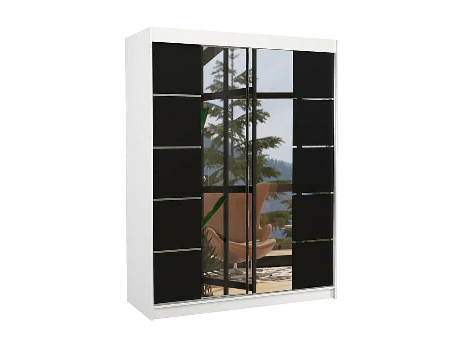 Armoire Swedy (150cm)/portes coulissantes/miroir/Blanc&Noir