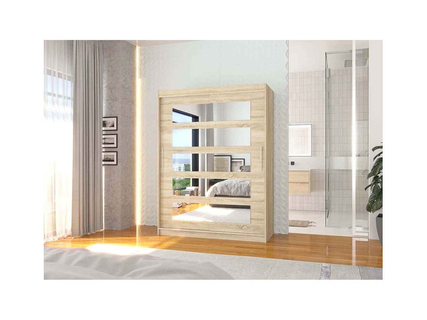Armoire Fran (150cm)/portes coulissantes/miroir/Sonoma