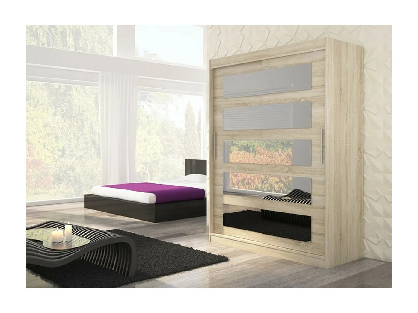 Armoire Fran (150cm)/portes coulissantes/miroir/Sonoma