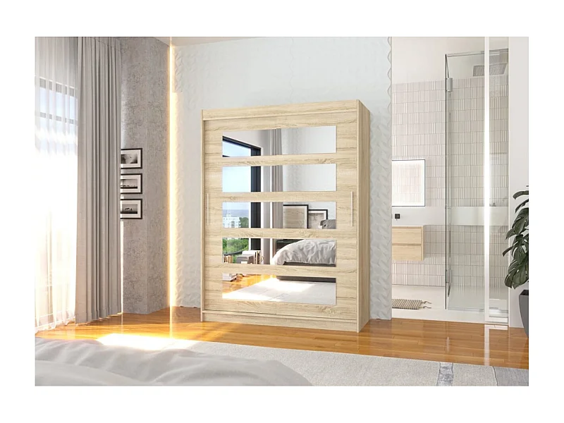 Kleiderschrank Fran(150cm)/Schiebetüren/Spiegel/Sonoma