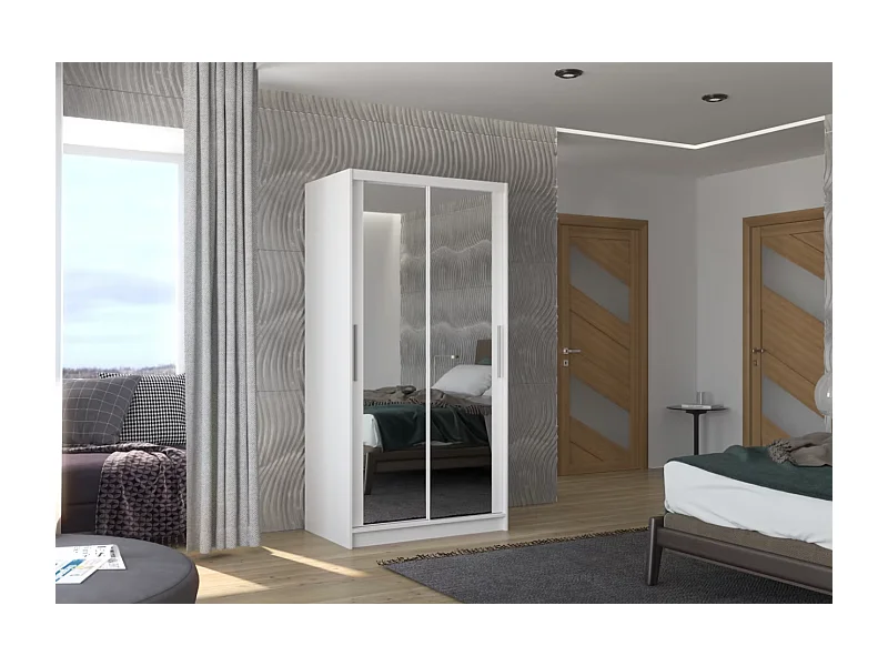 Kleiderschrank Rivio (100cm)/Schiebetüren/Spiegel/Weiss