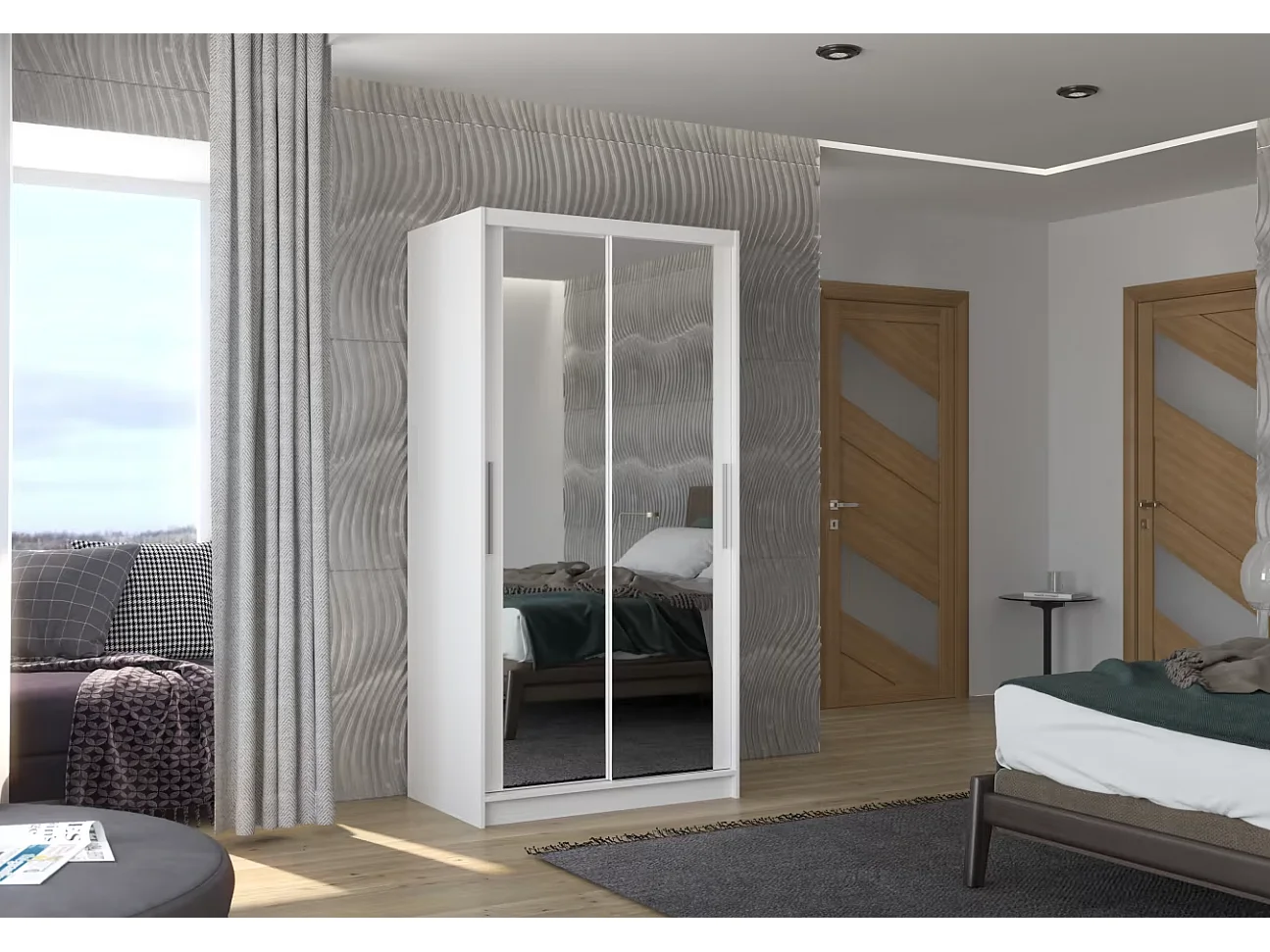 Armadio Rivio (100cm)/ante scorrevoli/specchio/Bianco