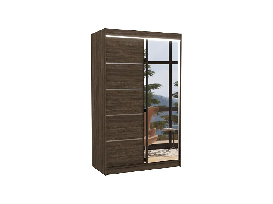 Armoire Lamma (120cm)/portes coulissantes/LED/miroir/Marron