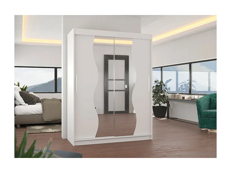 Armadio Lenzo (150cm)/ante scorrevoli/specchio/Bianco