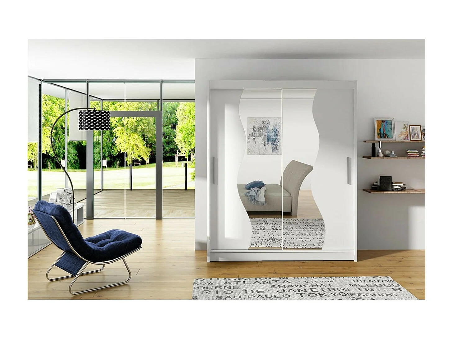 Armadio Lenzo (150cm)/ante scorrevoli/specchio/Bianco