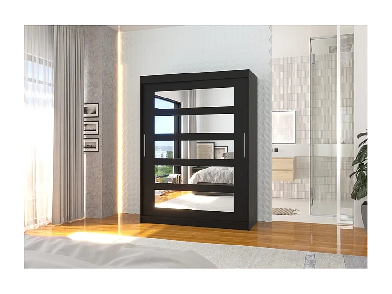 Armadio Fran (150cm)/ante scorrevoli/specchio/Nero