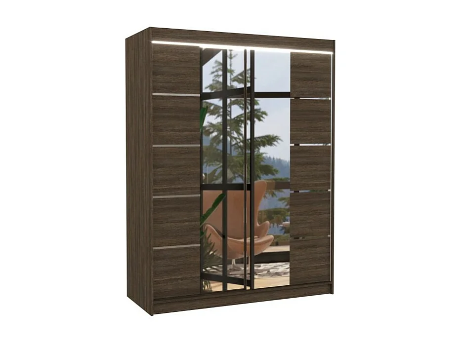 Armoire Swedy (150cm)/portes coulissantes/LED/miroir/Marron