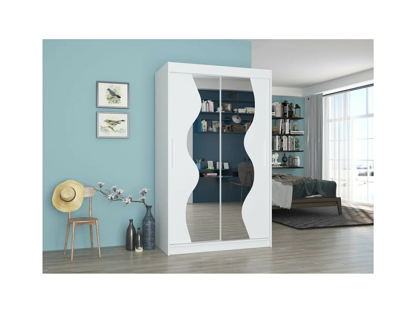 Armoire Roswald (120cm)/portes coulissantes/miroir/Blanc