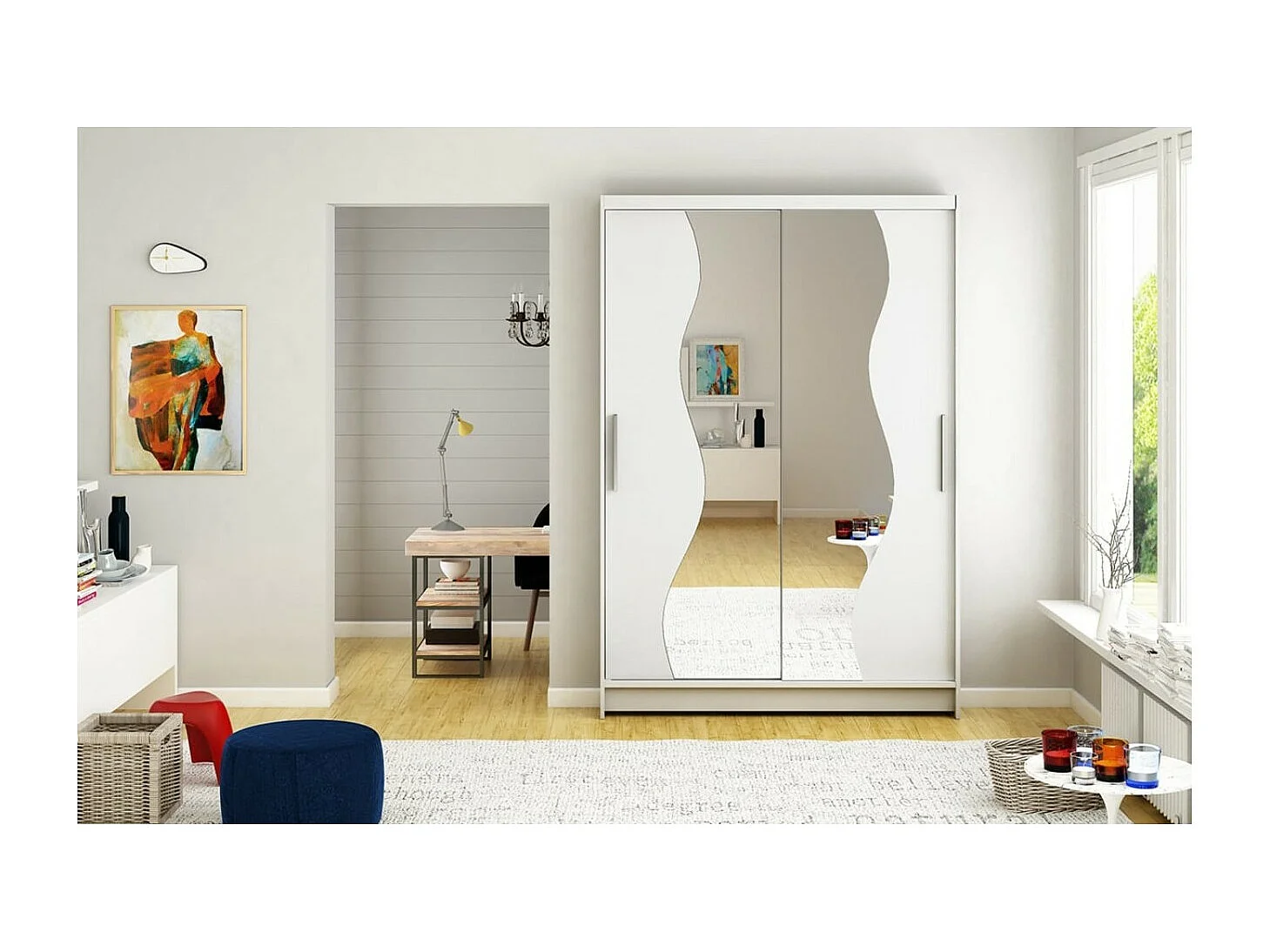 Armoire Roswald (120cm)/portes coulissantes/miroir/Blanc