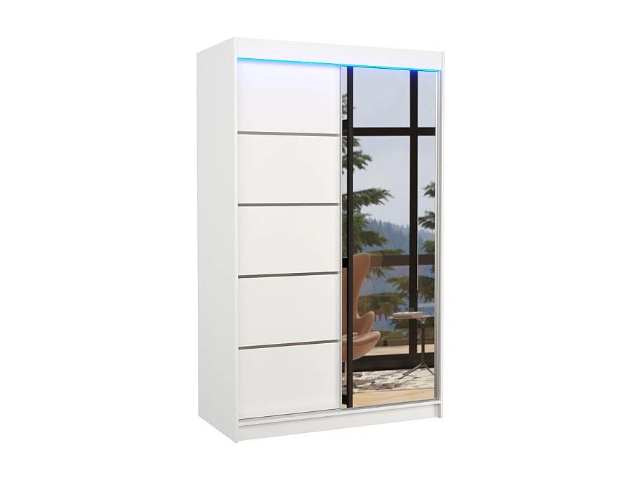Armoire Lamma (120cm)/portes coulissantes/LED/miroir/Blanc