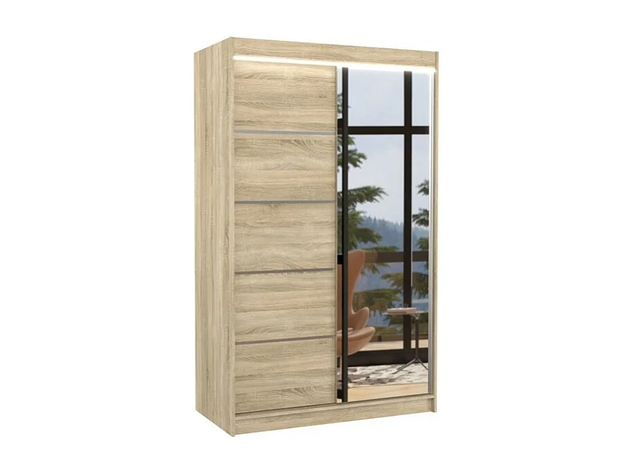 Armoire Lamma (120cm)/portes coulissantes/LED/miroir/Sonoma