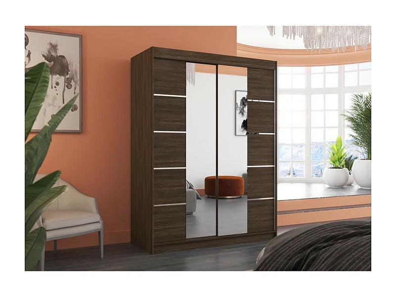 Kleiderschrank Swedy (150cm)/Schiebetüren/Spiegel/Braun