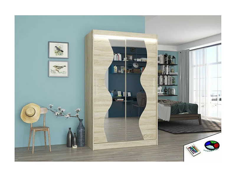 Kleiderschrank Roswald(120cm)/Schiebetüren/LED/Spiegel/Sonoma