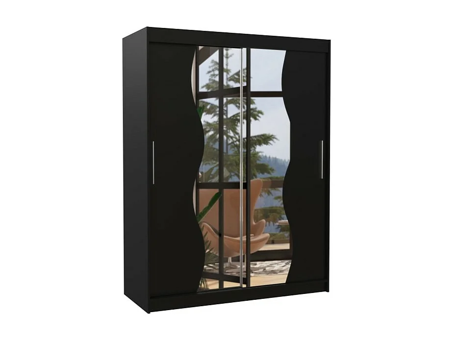 Armoire Lenzo (150cm)/portes coulissantes/miroir/Noir