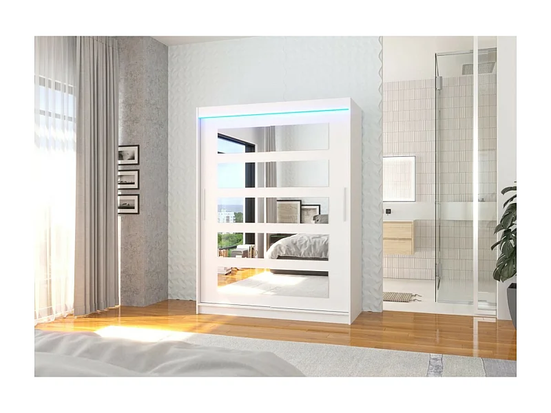 Armoire Fran (150cm)/portes coulissantes/LED/miroir/Blanc