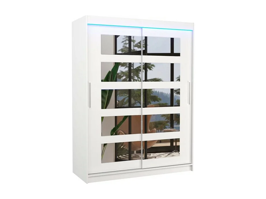 Armoire Fran (150cm)/portes coulissantes/LED/miroir/Blanc