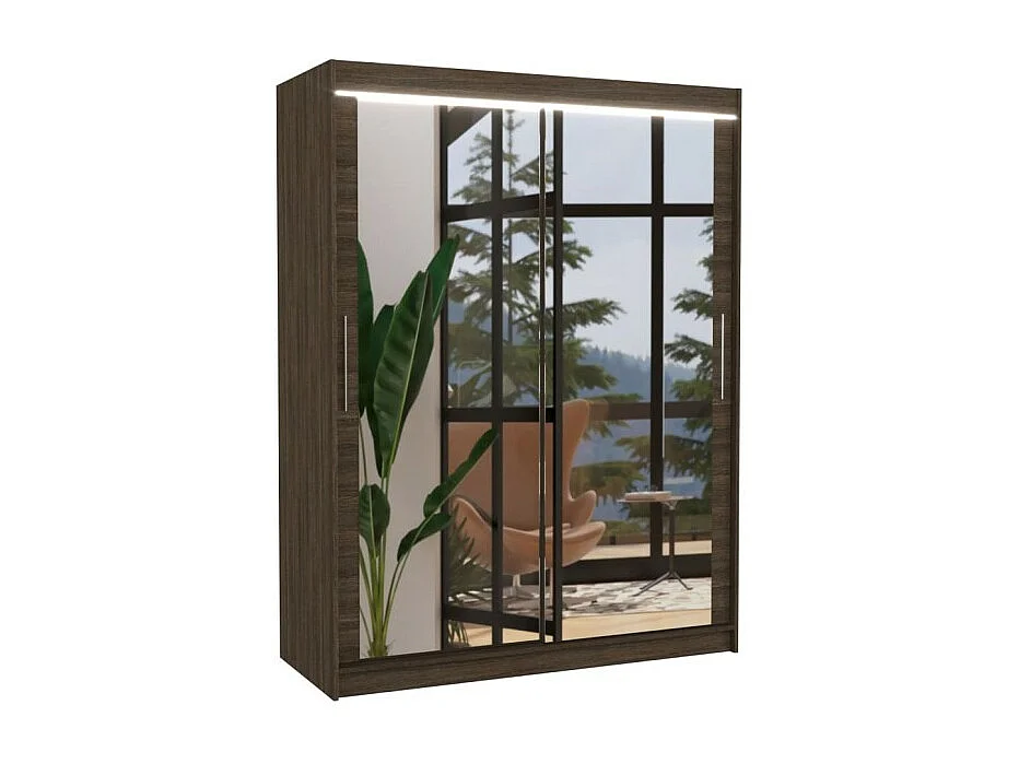 Armoire Vermo (150cm)/portes coulissantes/LED/miroir/Marron