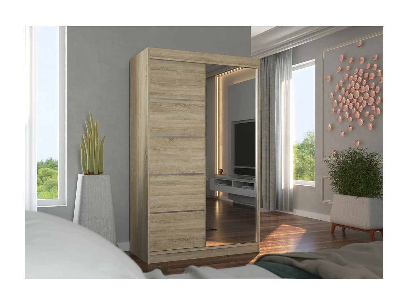 Armoire Lamma (120cm)/portes coulissantes/miroir/Sonoma
