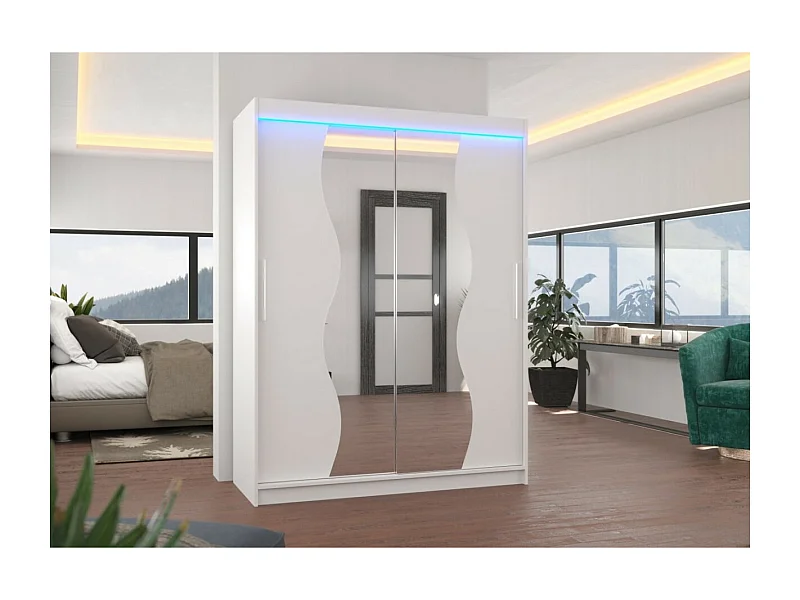 Armoire Lenzo (150cm)/portes coulissantes/LED/miroir/Blanc