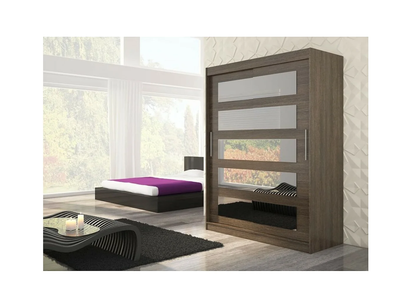 Armoire Fran (150cm)/portes coulissantes/miroir/Marron