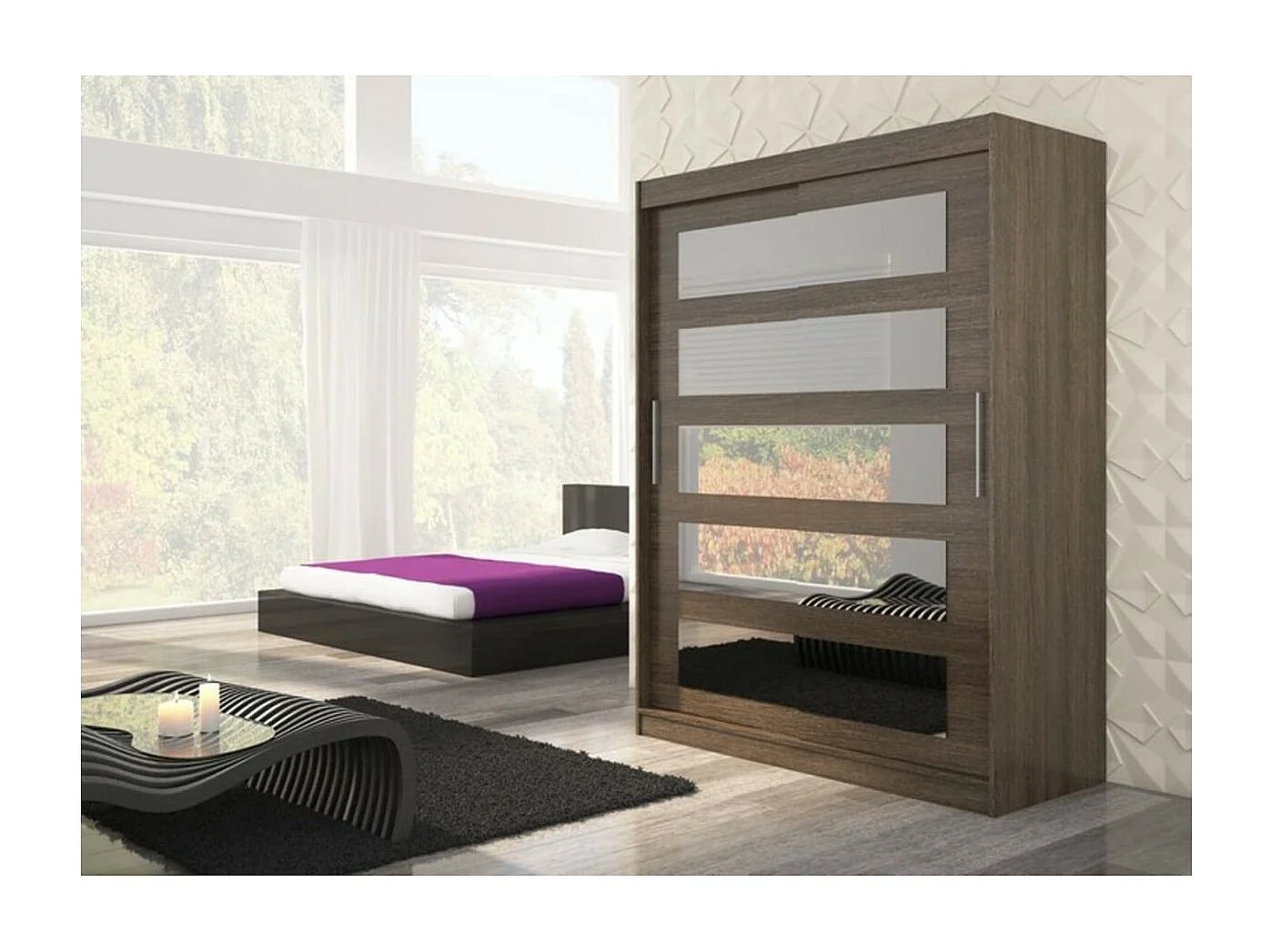 Armoire Fran (150cm)/portes coulissantes/miroir/Marron
