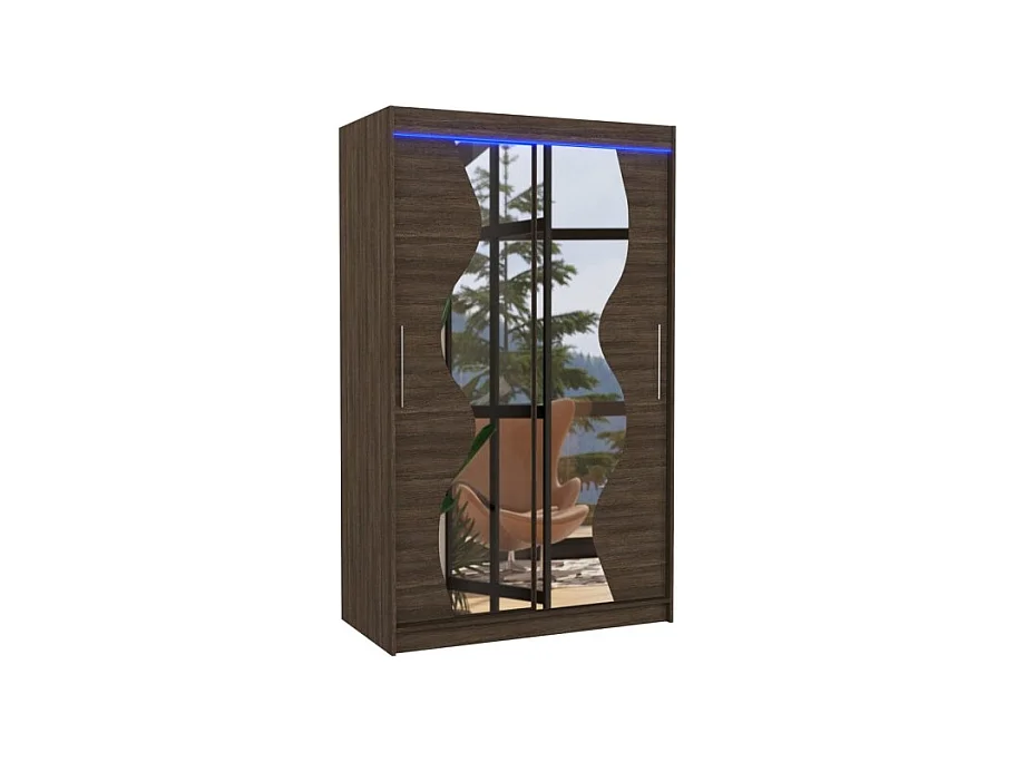 Armoire Roswald (120cm)/portes coulissantes/LED/miroir/Marron