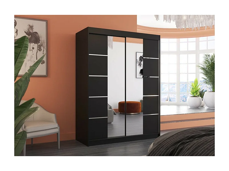 Armoire Swedy (150cm)/portes coulissantes/miroir/Noir