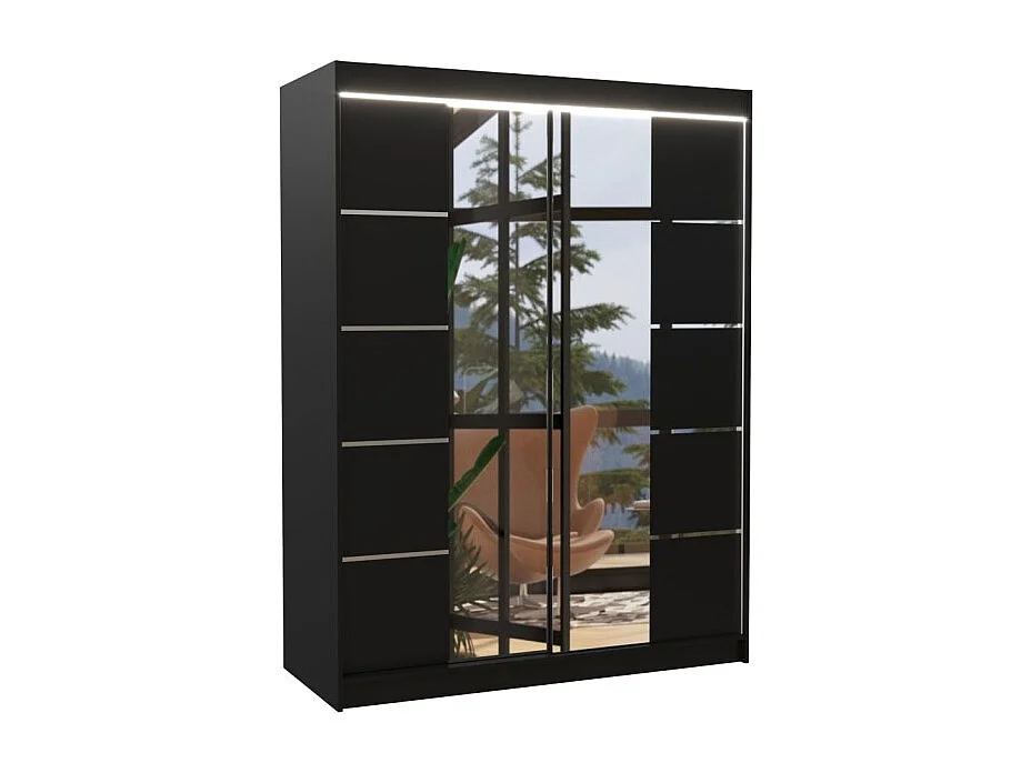 Armoire Swedy (150cm)/portes coulissantes/LED/miroir/Noir
