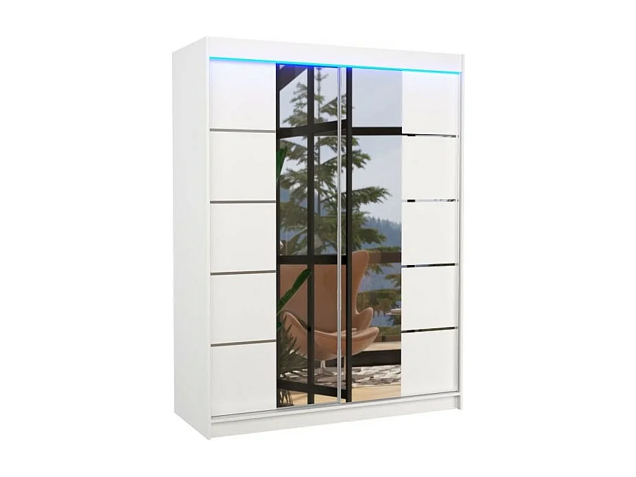 Armoire Swedy (150cm)/portes coulissantes/LED/miroir/Blanc