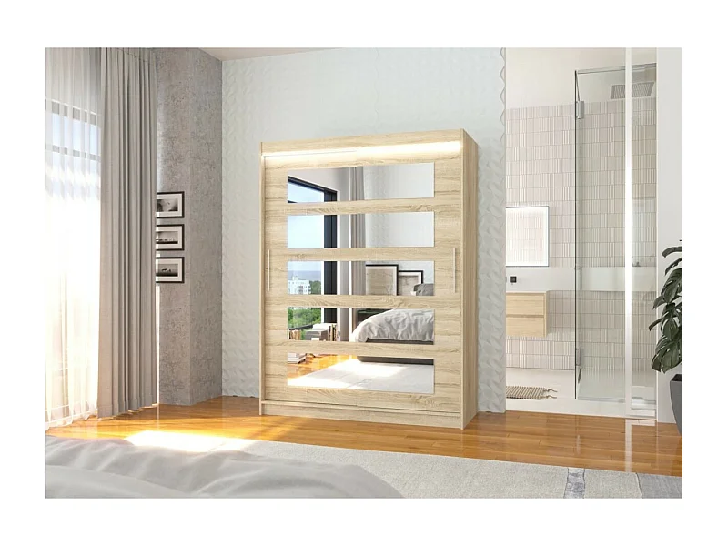 Armoire Fran (150cm)/portes coulissantes/LED/miroir/Sonoma