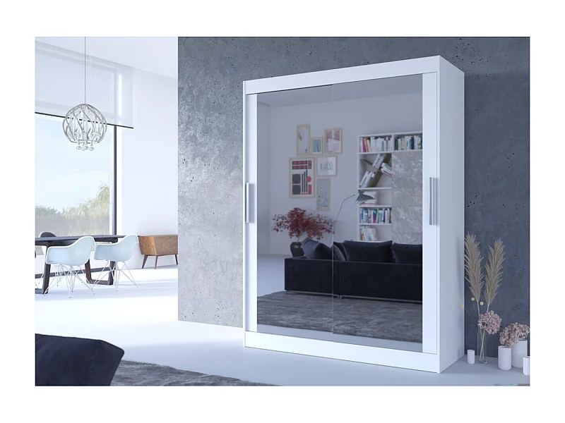 Armadio Vermo (150cm)/ante scorrevoli/specchio/Bianco