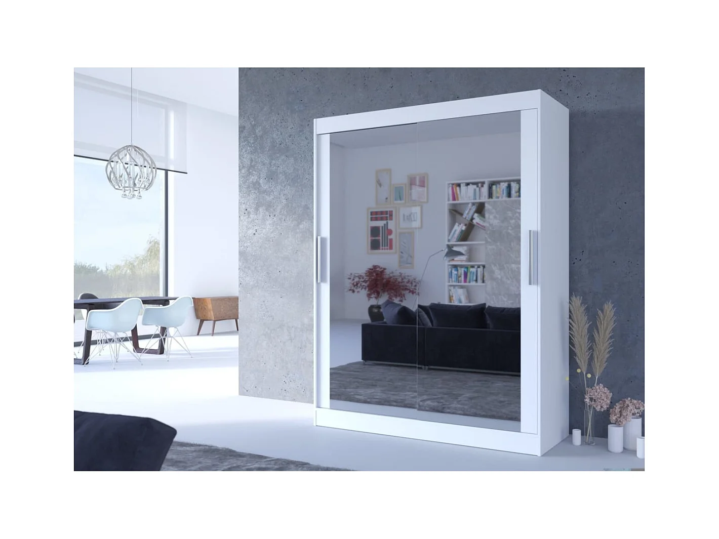 Armoire Vermo (150cm)/portes coulissantes/miroir/Blanc