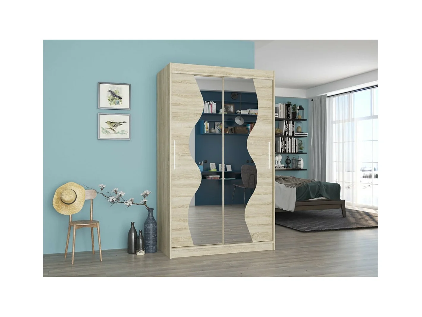 Armoire Roswald (120cm)/portes coulissantes/miroir/Sonoma