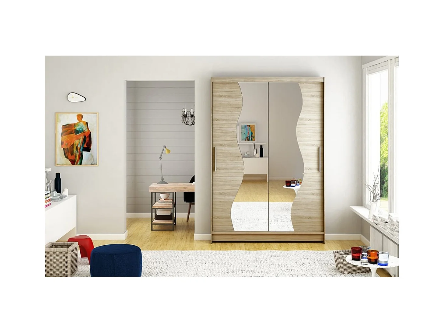 Armoire Roswald (120cm)/portes coulissantes/miroir/Sonoma